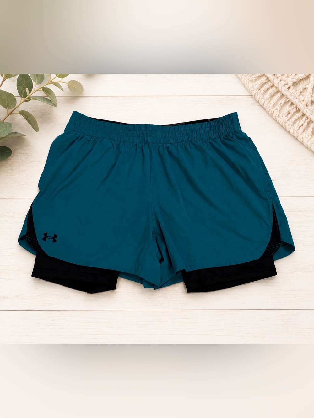 Under Armour Men's Teal Athletic 2-in-1 Shorts with Black Liner